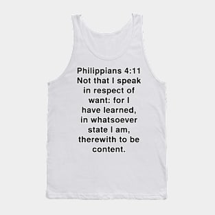 Philippians 4:11 King James Version Bible Verse Typography Tank Top